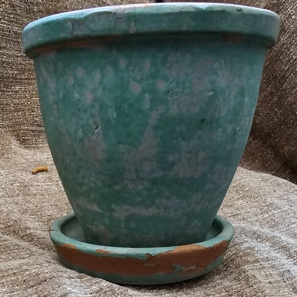 Crate and Barrel Distressed Terra Cotta Pot 4.5" with Saucer - Picture 3 of 6